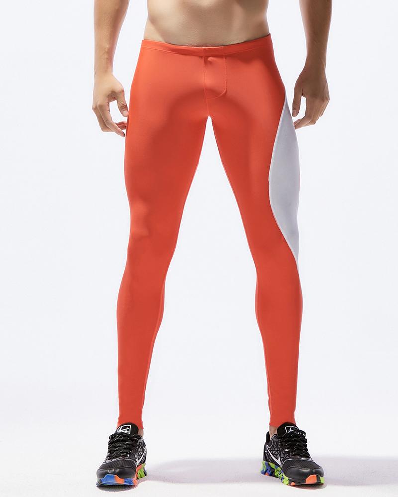 

Men Colorblock High Waist Yoga Leggings, Orange