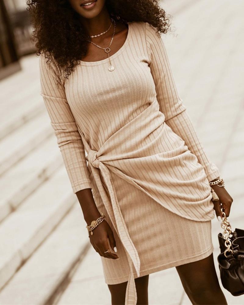 

Tied Detail Long Sleeve Bodycon Dress, Khaki