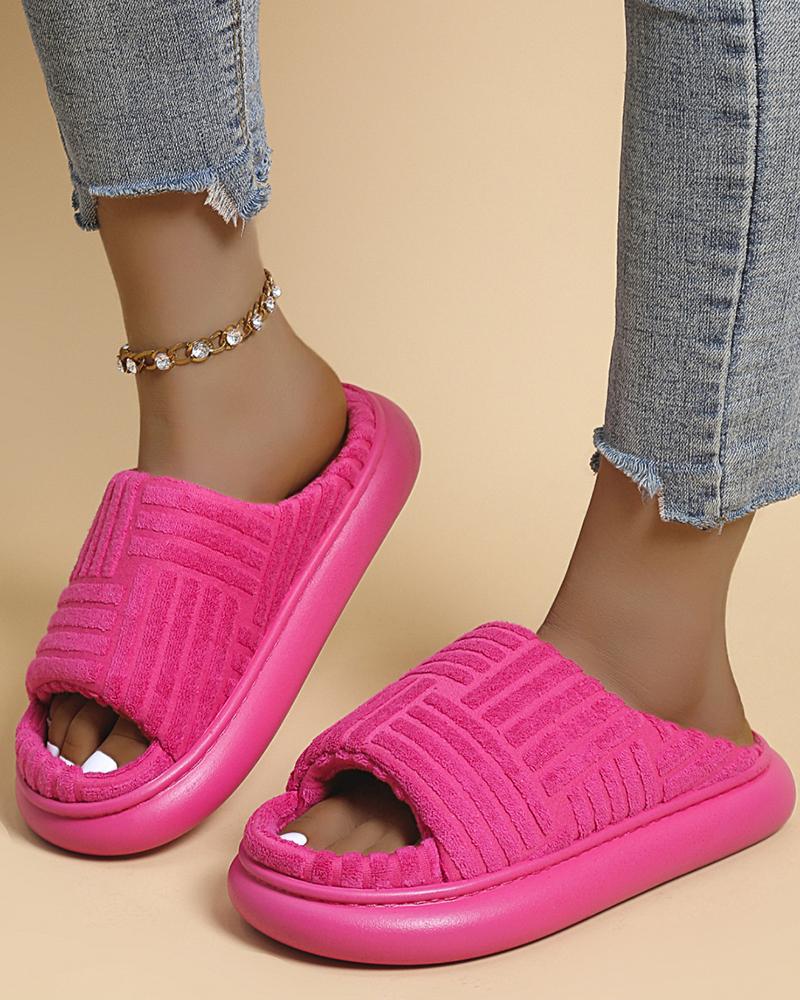 

Open Toe Fuzzy Slippers, Hot pink