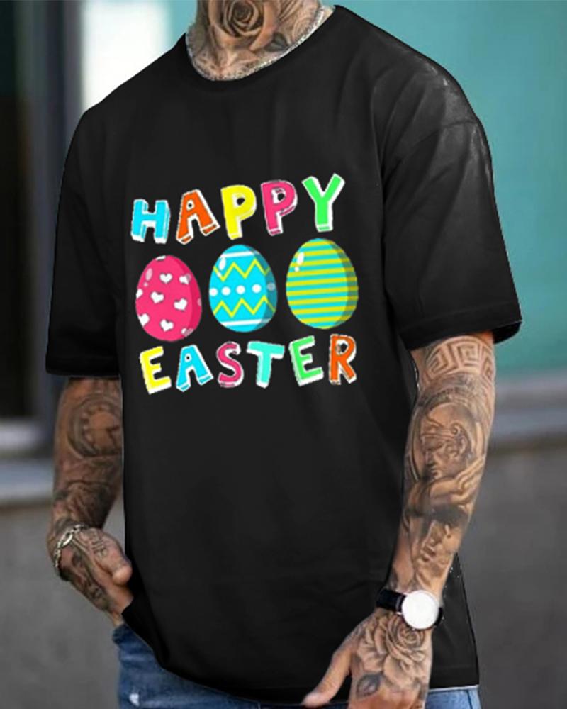 

Easter Day Egg & Letter Print Short Sleeve T-shirt, Black