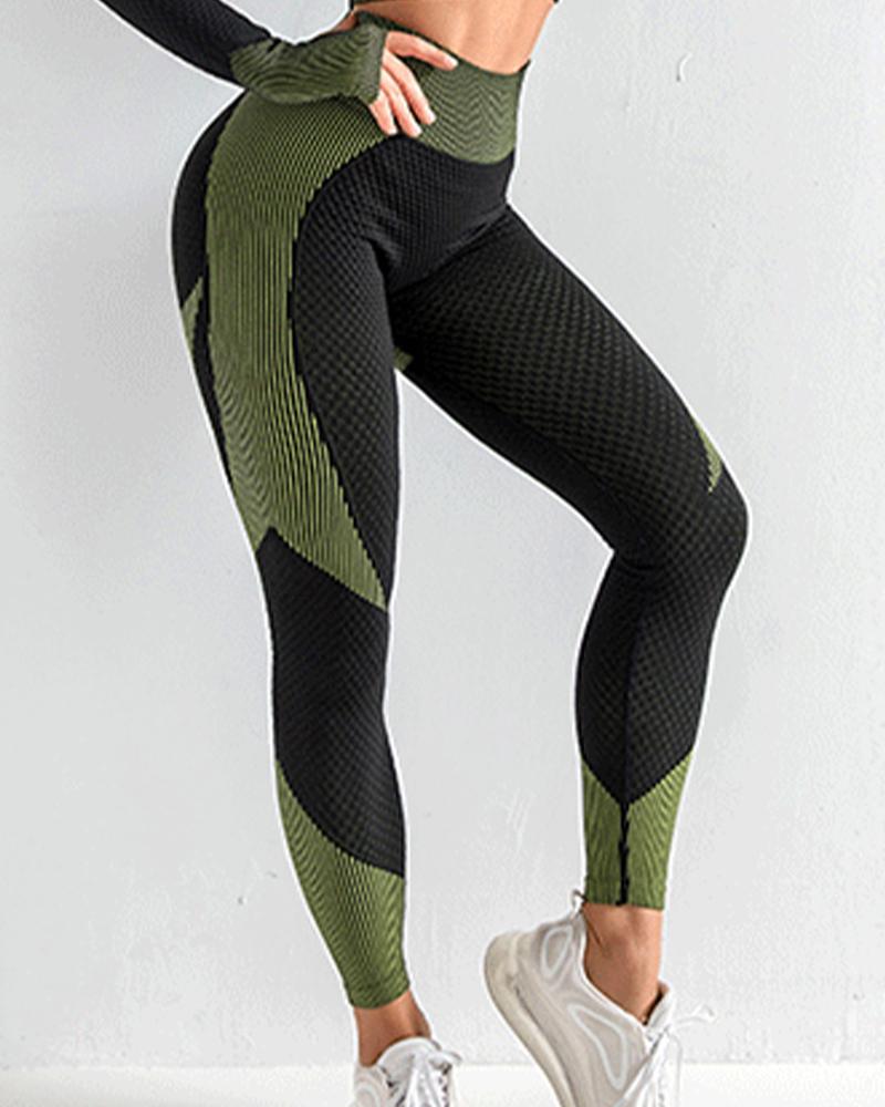 

Color Block Skinny Yoga Pants, Army green