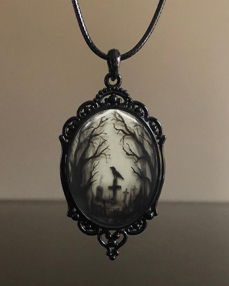 

1pc Halloween Gothic Raven Cross Decor Pendant Necklace, Black