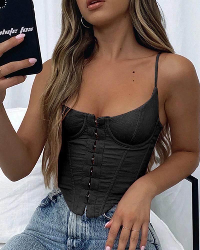 

Solid Color Sling Corset Tank, Black