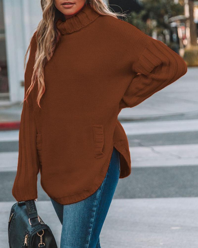 

Long Sleeve High Neck Knit Sweater, Red