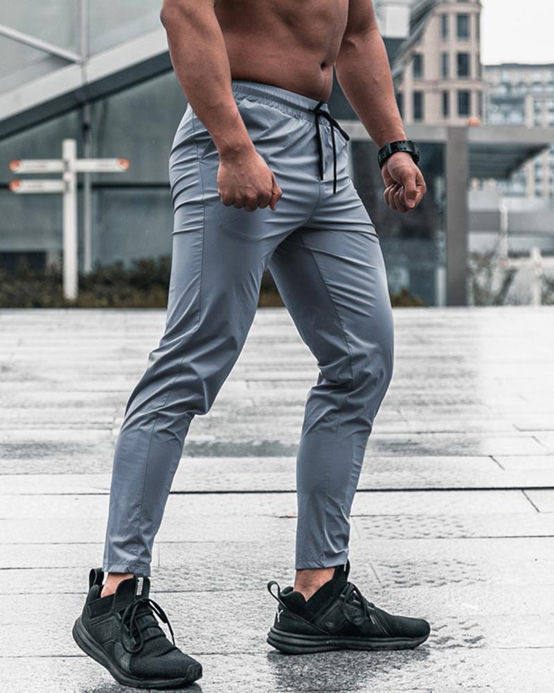 

Solid Color Drawstring Sport Pants, Light blue