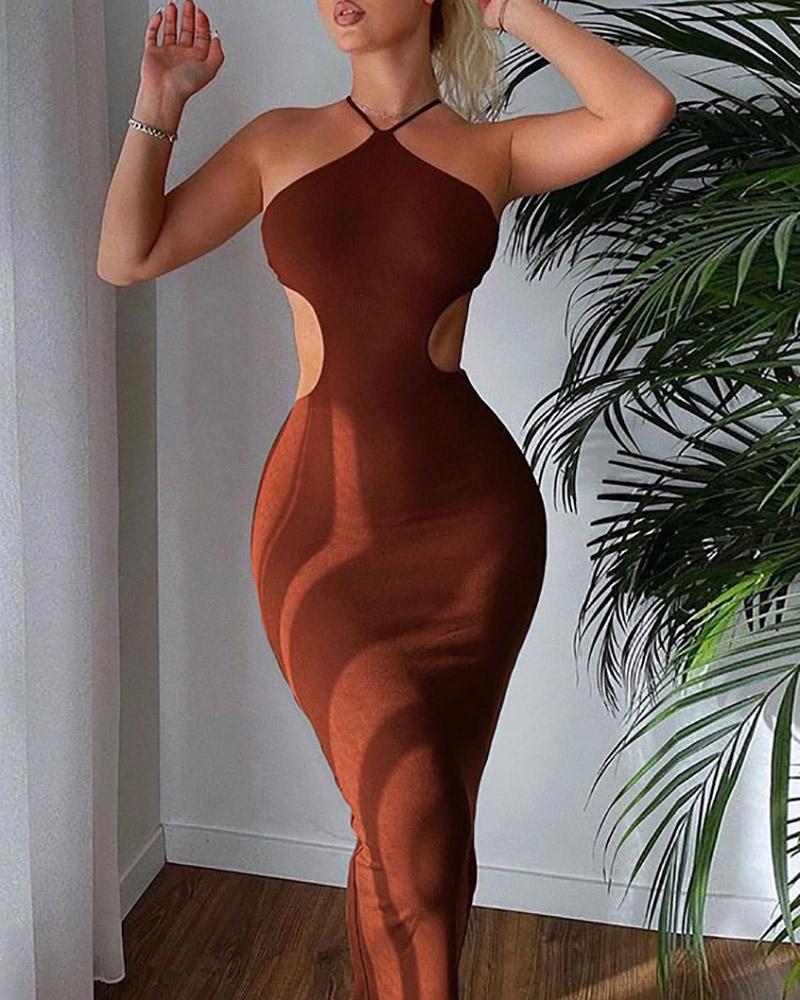 

Halter Crisscross Backless Evening Dress, Brown