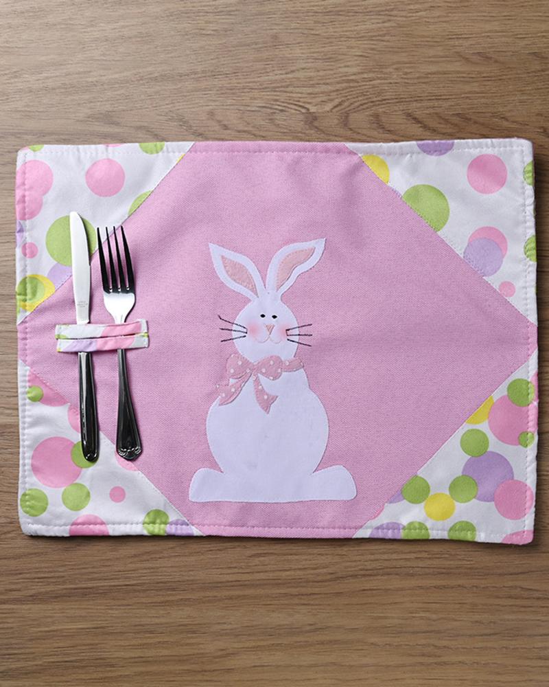 

Easter Bunny Polka Dot Print Placemat Tablecloth, Pink