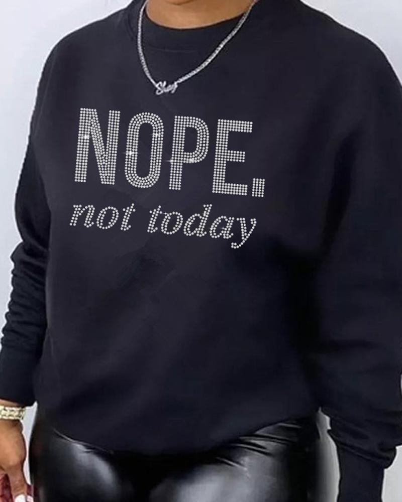 

Plus Size Rhinestone Letter Pattern Long Sleeve Sweatshirt, Black