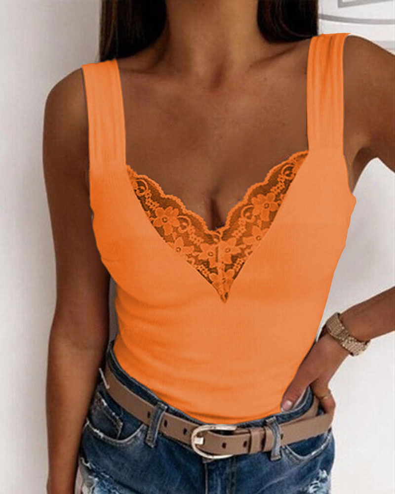 

Contrast Lace Basic Tank Top, Orange