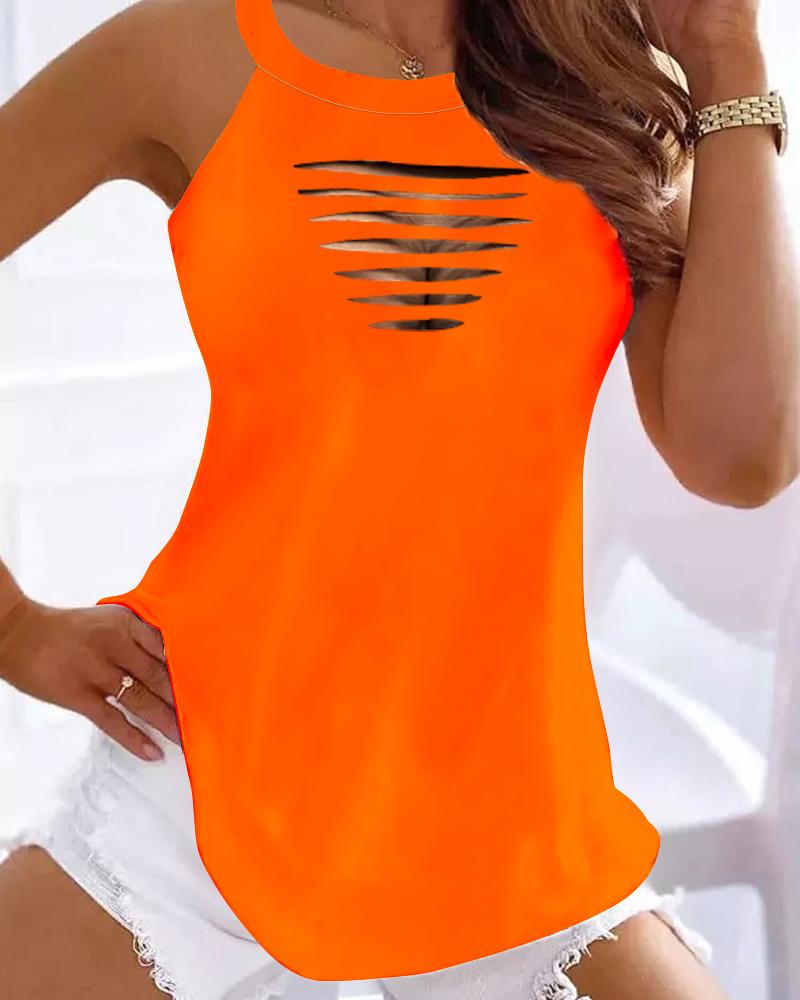 

Ladder Cutout V-Neck Tank Top, Orange