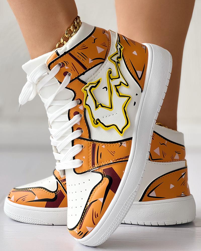 

Cartoon Lace-up Hollow Out Sneakers, Yellow