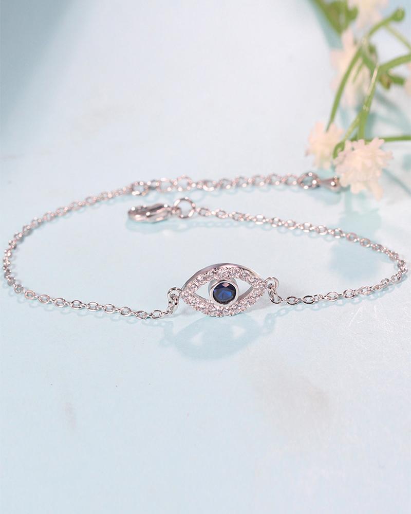 

1pc Zircon Devil Eye Decor Bracelet, Silver