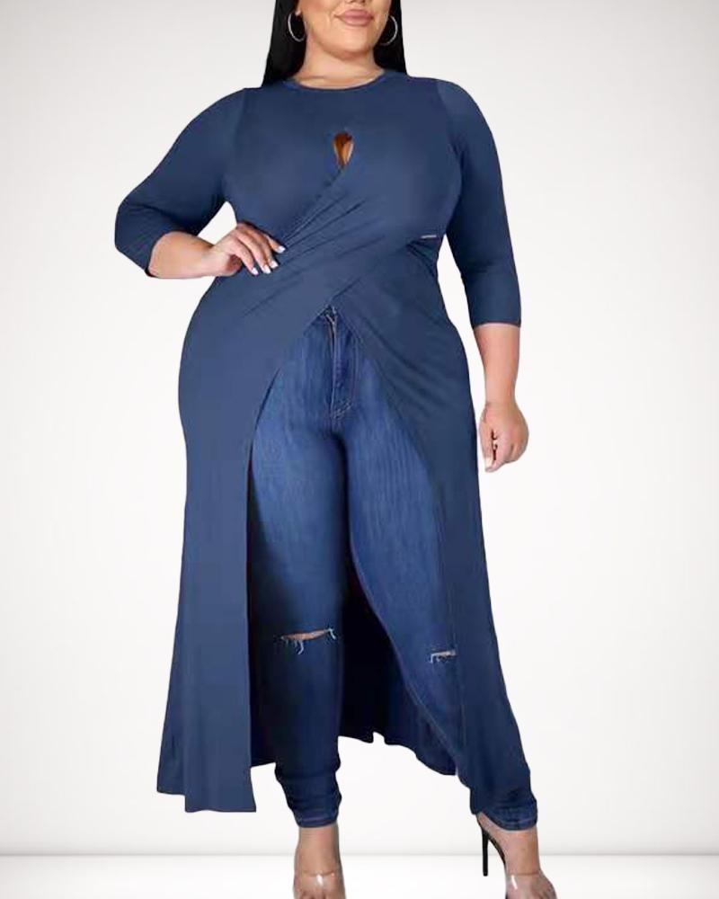 

Wrap Front Cut-Out Asymmetrical Maxi Dress, Blue