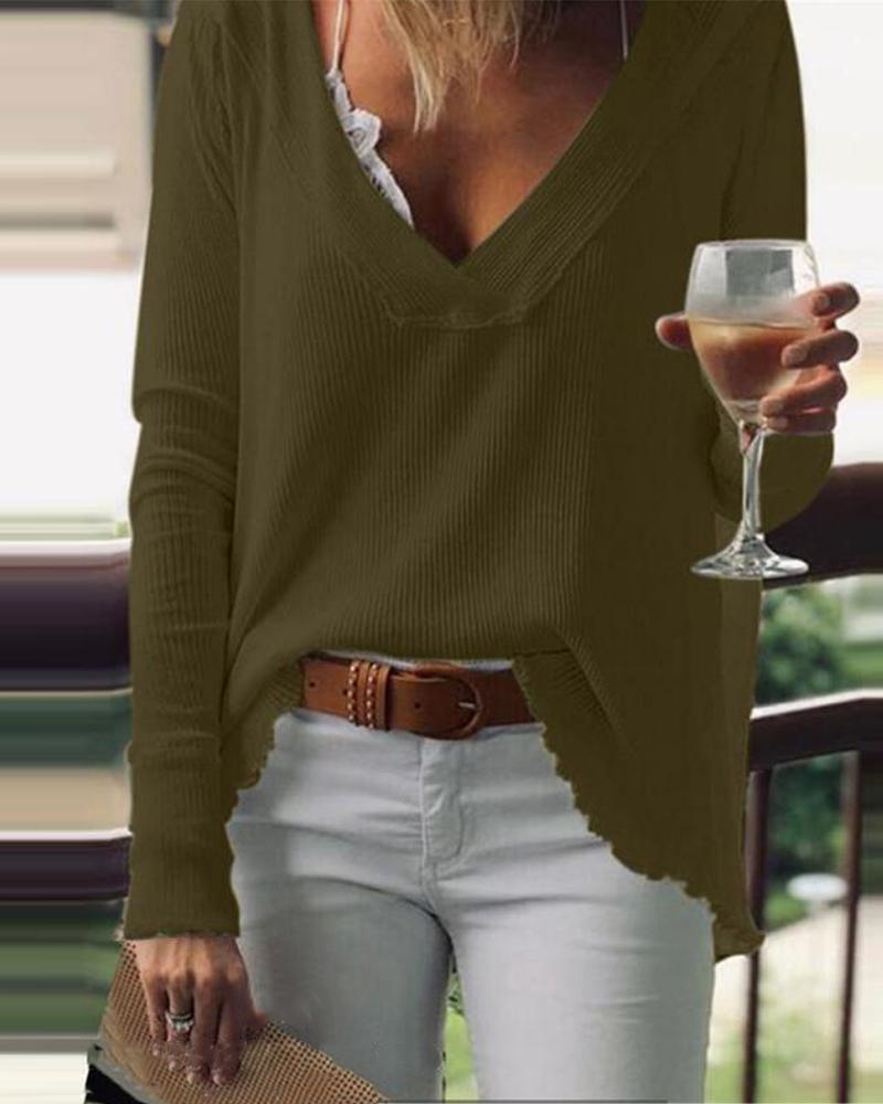 

Brief Cozy V-neck Basic Sweatshirt, Green