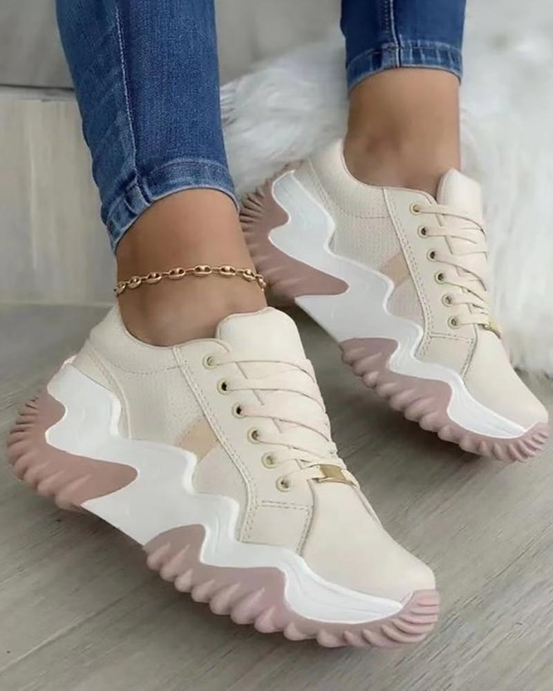 

Colorblock Lace-up Muffin Sneakers, Beige