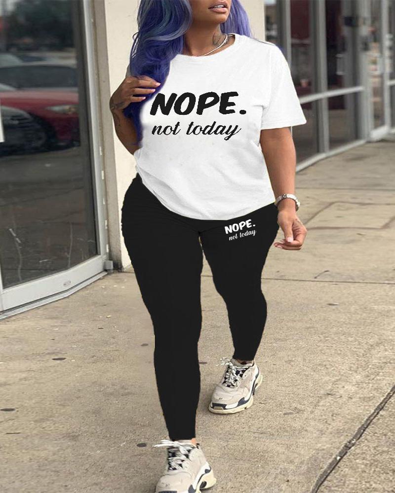 

Plus Size Nope Not Today Print Casual Top & Pants Set, Black