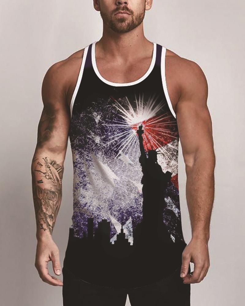 

Independence Day Patterns Print Sleeveless Loose Tanks, Multicolor