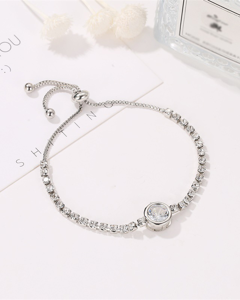 

1pc Zircon Decor Adjustable Bracelet, Silver