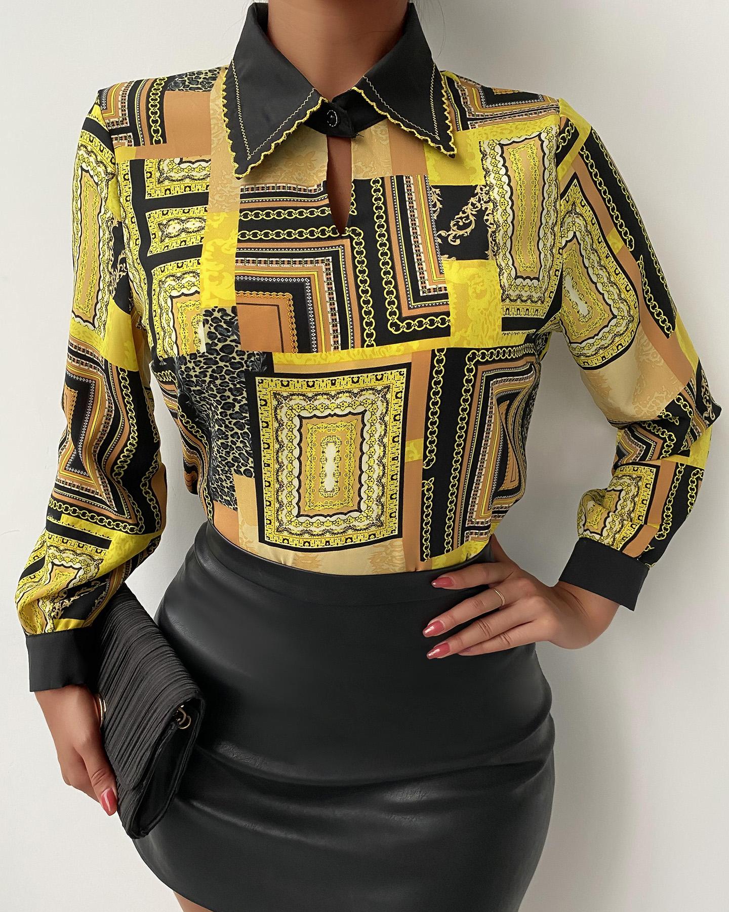 

Scarf Print Long Sleeve Shirt, Multicolor