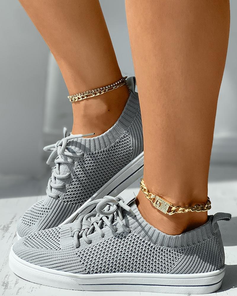 

Knit Lace-up Breathable Casual Sneaker, Gray