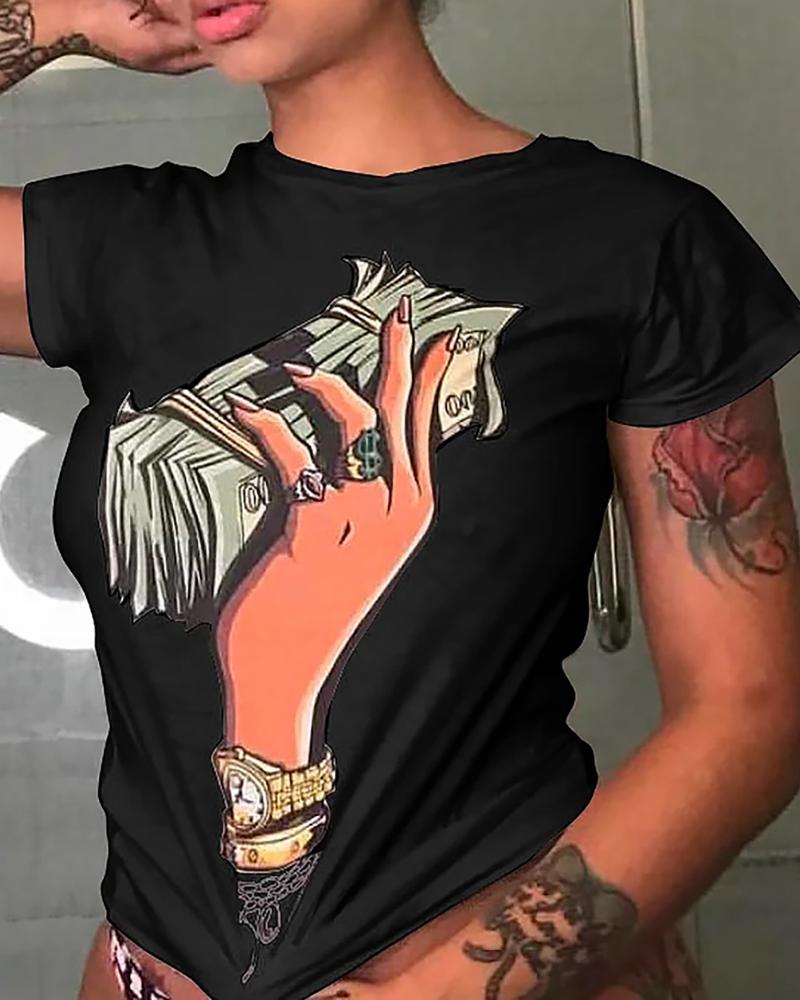 

Graphic Print Short Sleeve Casual T-shirt, Black