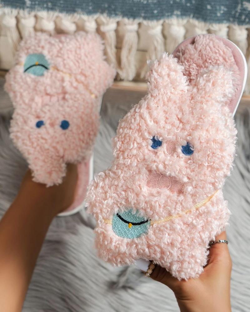 

Christmas Cartoon Rabbit Fluffy Slippers, Pink