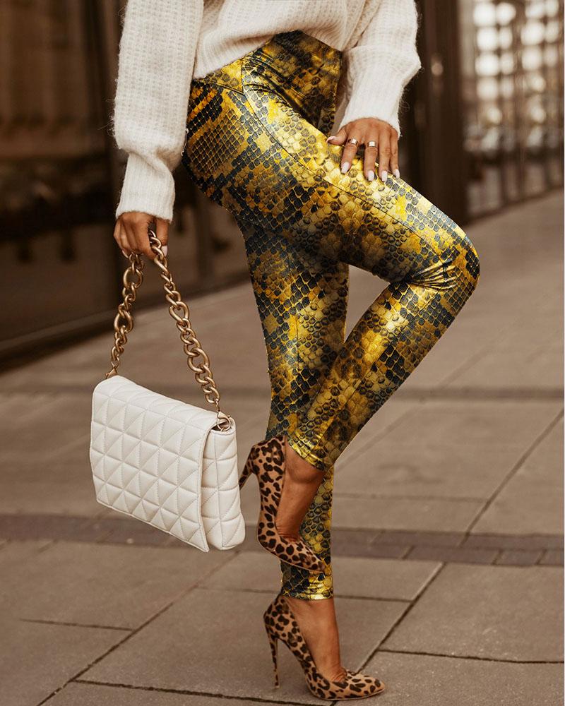 

Snakeskin Print High Waist Skinny Pants, Style1