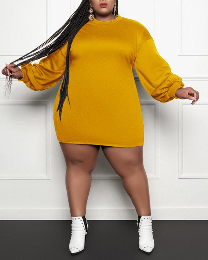 

Plus Size Long Sleeve Casual Dress, Yellow