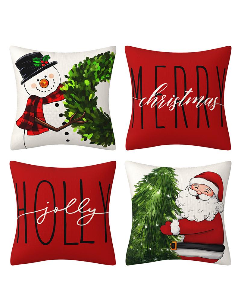 

4pcs Merry Christmas Pillow Cover 18x18inch Farmhouse Pillow Cover Holiday Rustic Linen Pillow Case Sofa Couch Throw Christmas Decoration, Style4