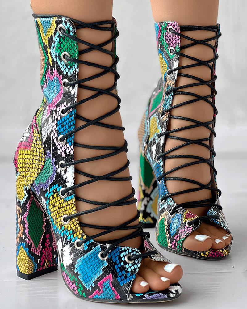 Lace-up Peep Toe Chunky Heeled Sandals