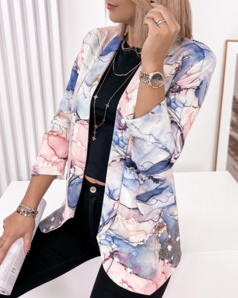 

Marble Print Long Sleeve Blazer Coat, Multicolor