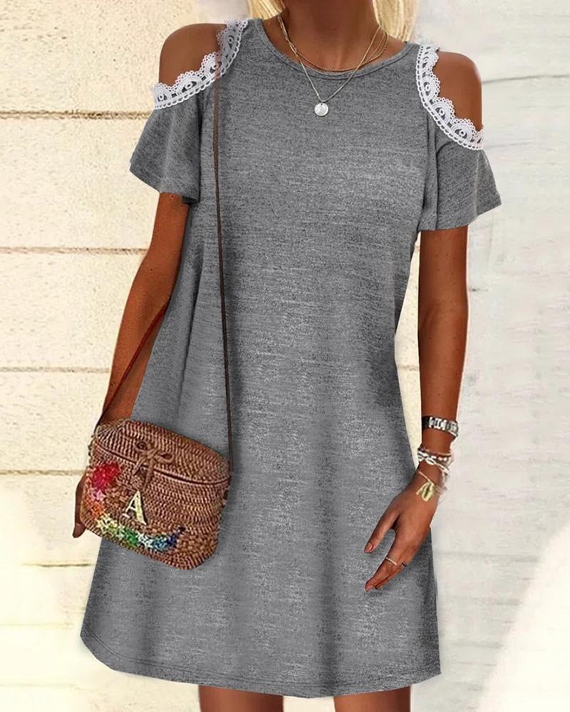 

Lace Patch Cold Shoulder Casual Dress, Gray