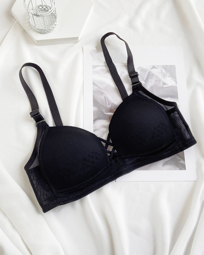 

Lace-up Front Breathable Underwire Bra, Black