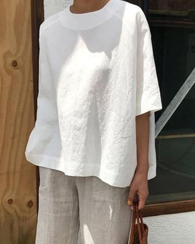 

Solid Round Neck Short Sleeve T-shirt, White