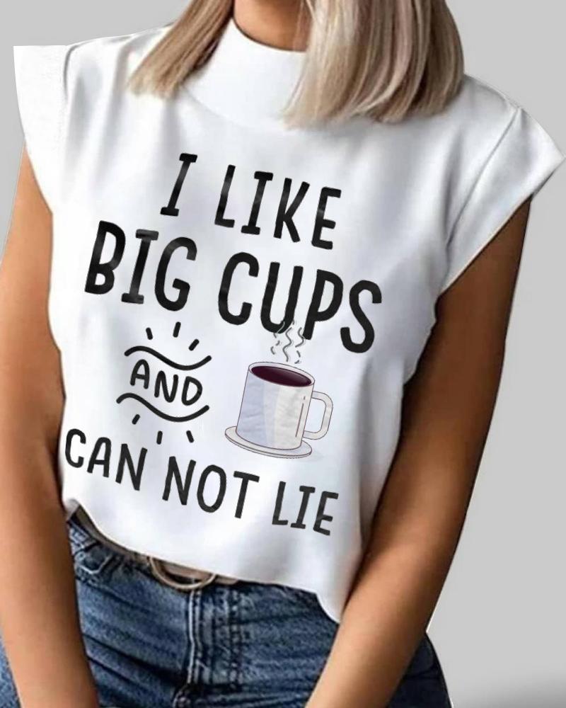 

Letter Coffee Cup Print Casual Top, White