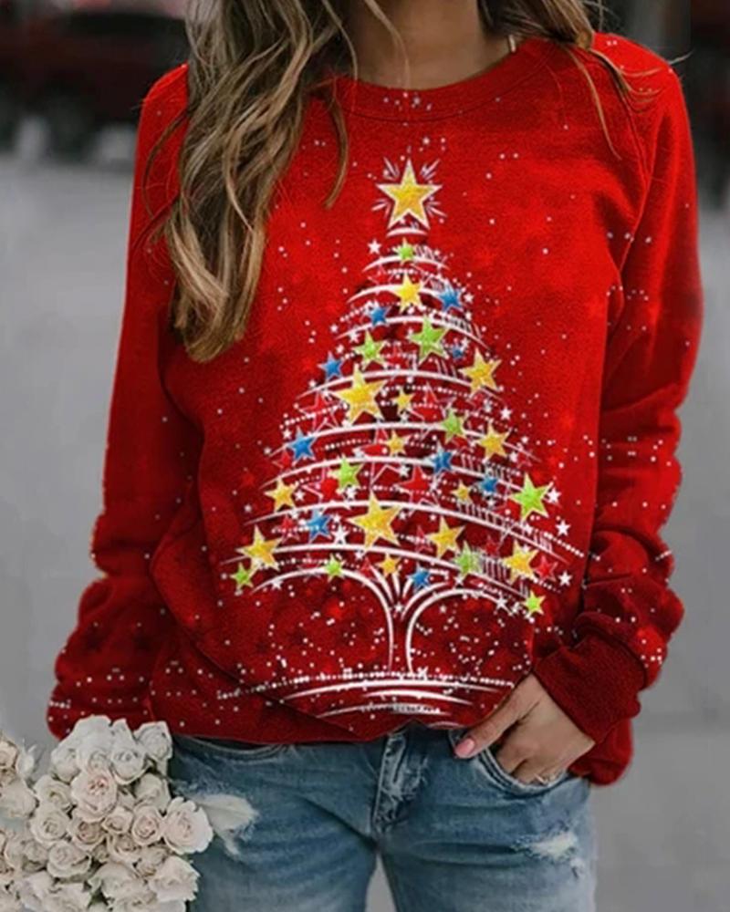 

Christmas Long Sleeve Mixed Print Casual Top, Style3