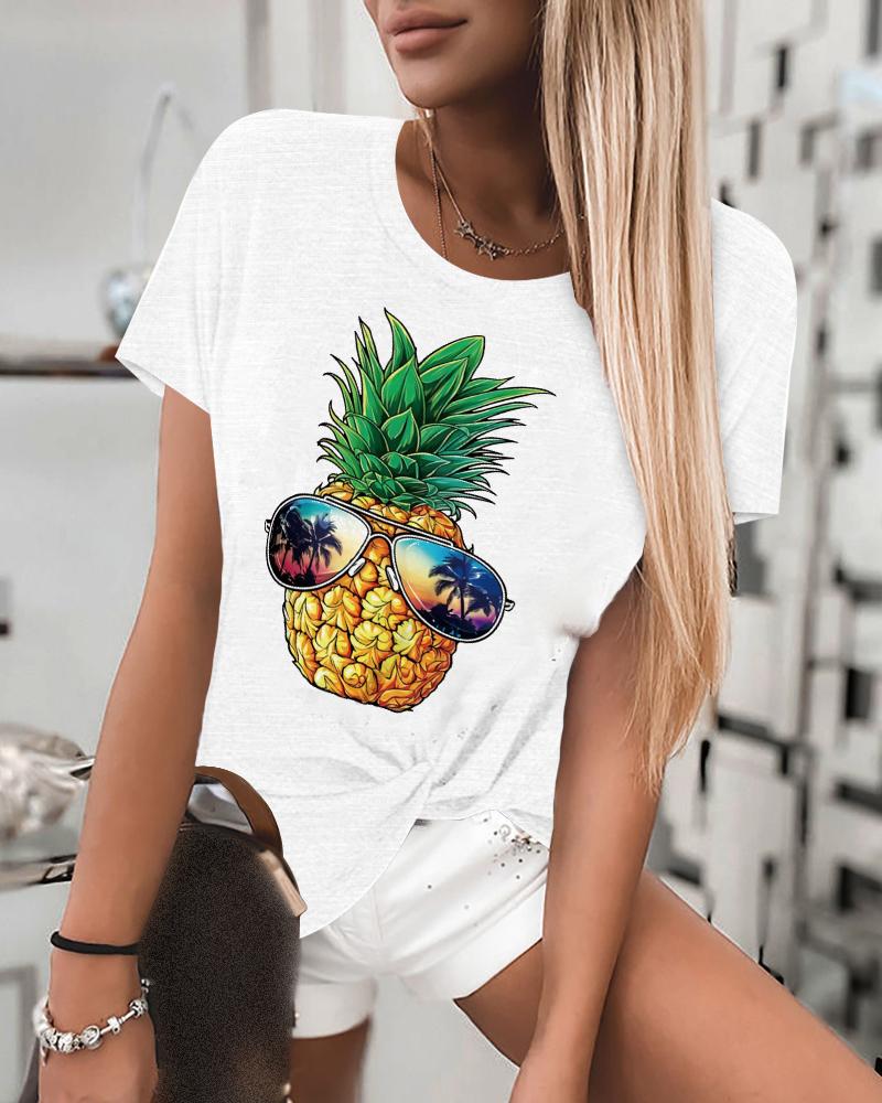 

Pineapple Cartoon Print Short Sleeve Loose T-shirts, Style16