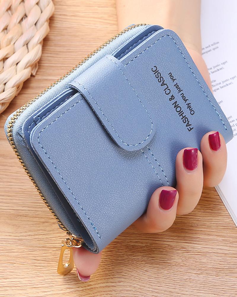 

Small Zipper Decor Purse Clutch Organizer, Blue