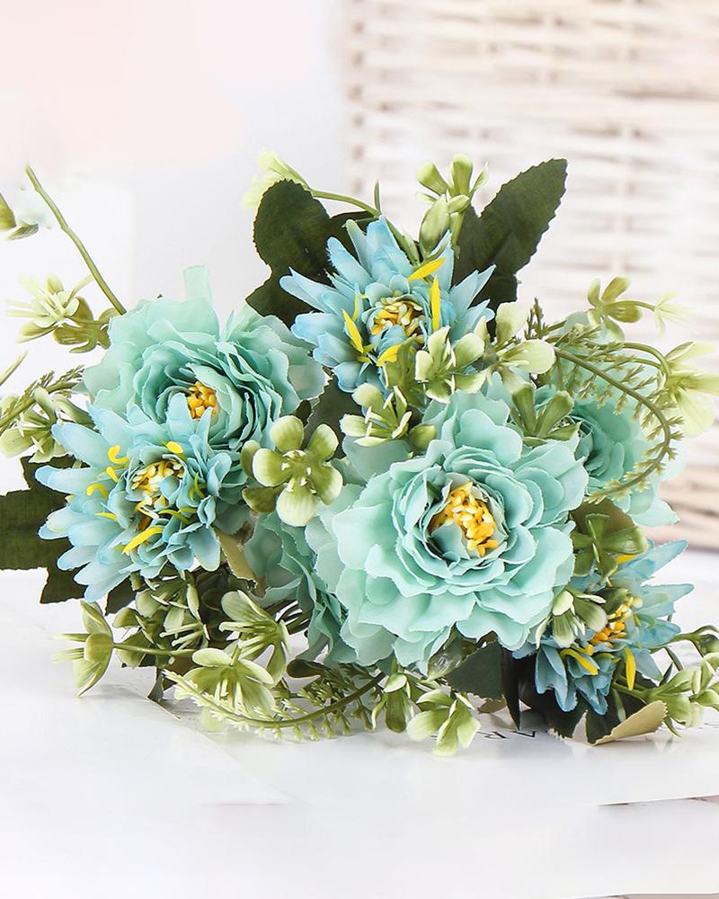 

Artificial Silk Flowers Dahlia Fake Bouquets Long Stem Flower For Wedding Decor, Blue