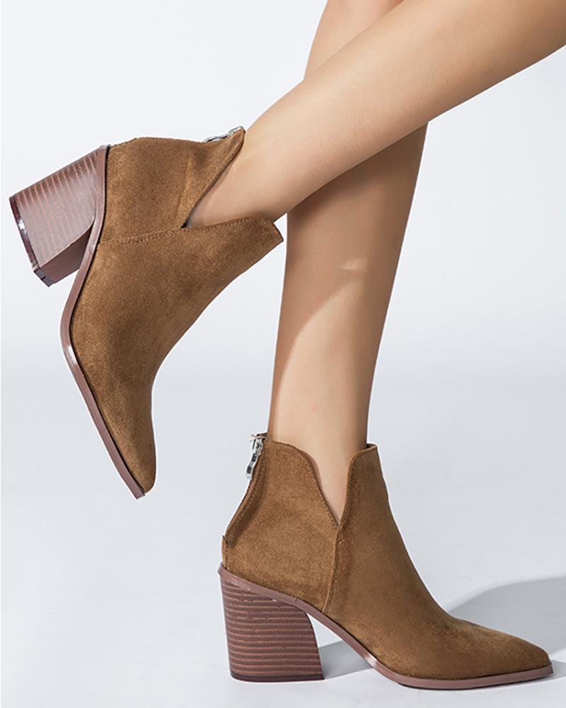 

Point Toe Chunky Ankle Boots, Brown