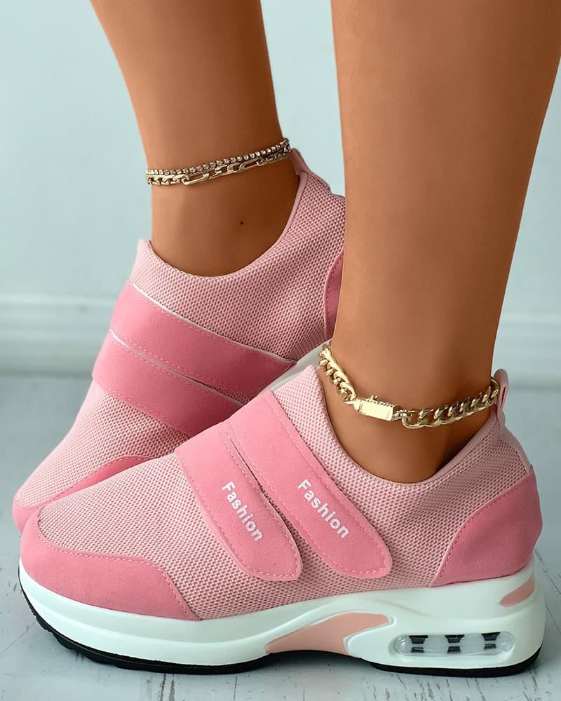 

Velcro Knit Suded Patch Flatform Sneaker, Pink