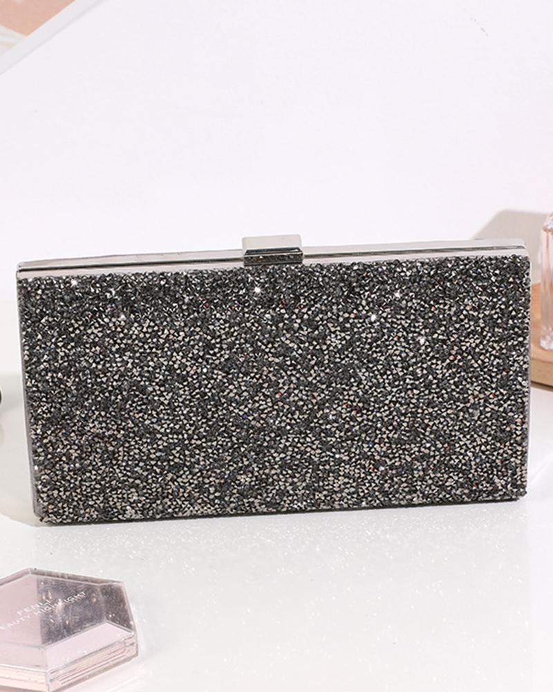 

Rhinestone Chain Strap Evening Clutch Bag, Coffee