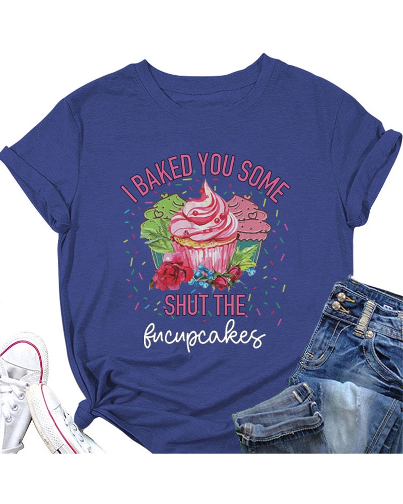 

Letter Print Short Sleeve Casual T-shirt, Blue