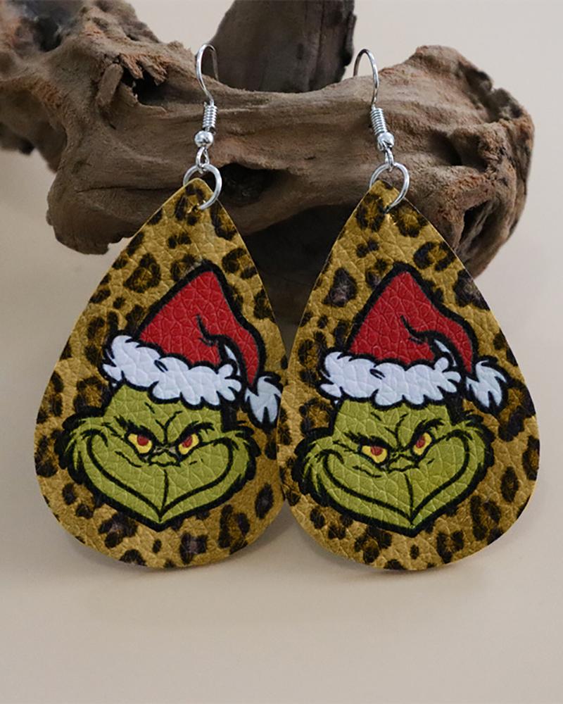 

Christmas Grinches & Leopard Print PU Leather Drop Earrings, Yellow
