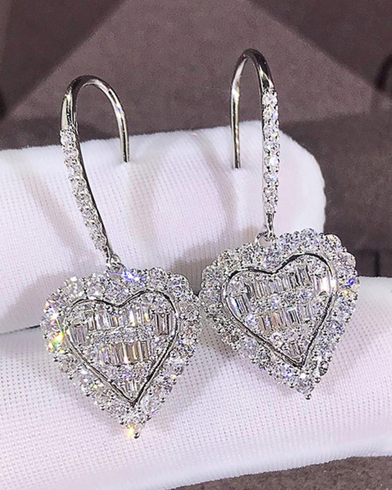 

1Pair Rhinestone Zircon Heart-shaped Wedding Bridal Hook Earrings, Gold