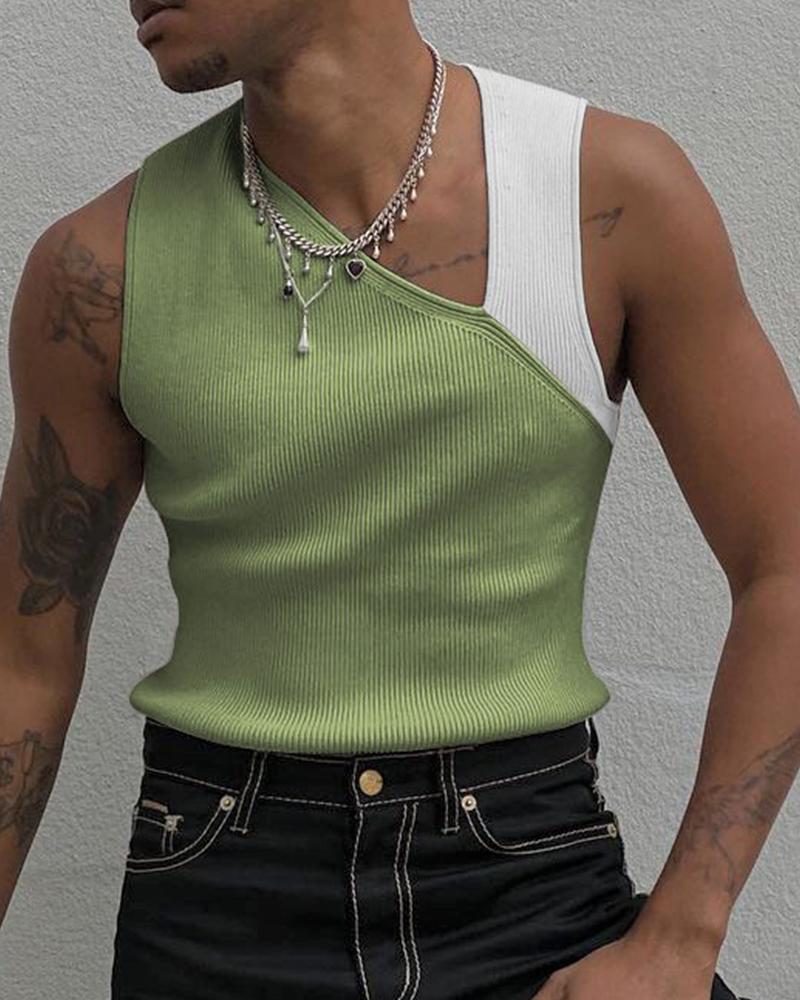 

Color Block Sleeveless Skinny Tank Top, Green