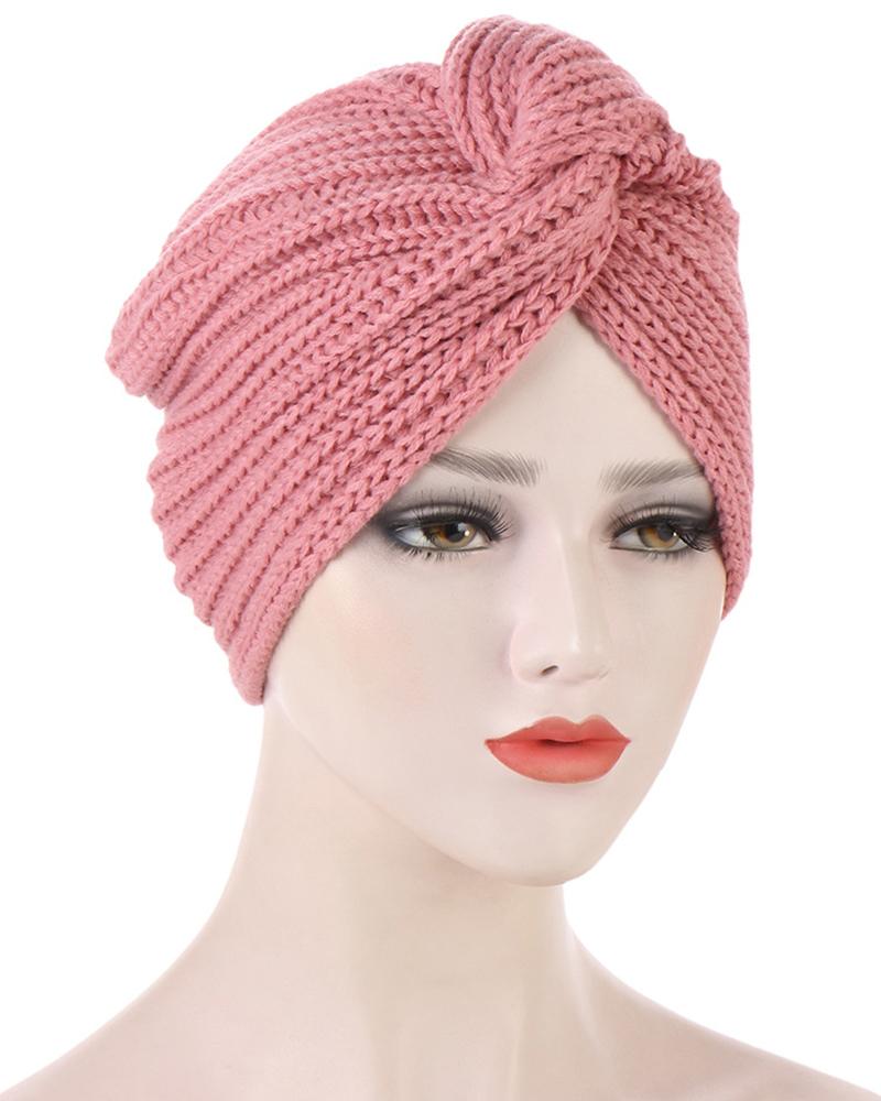 

Twisted Headwrap Knit Beanie Hat, Pink