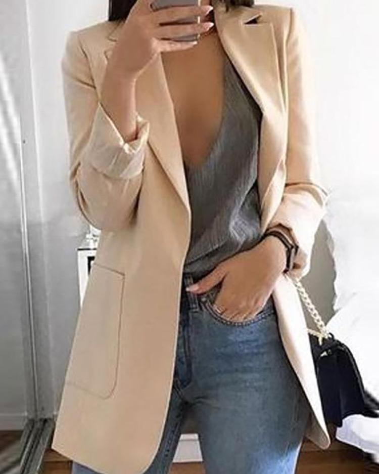 

Dual Pockets Casual Blazer Coat, Apricot