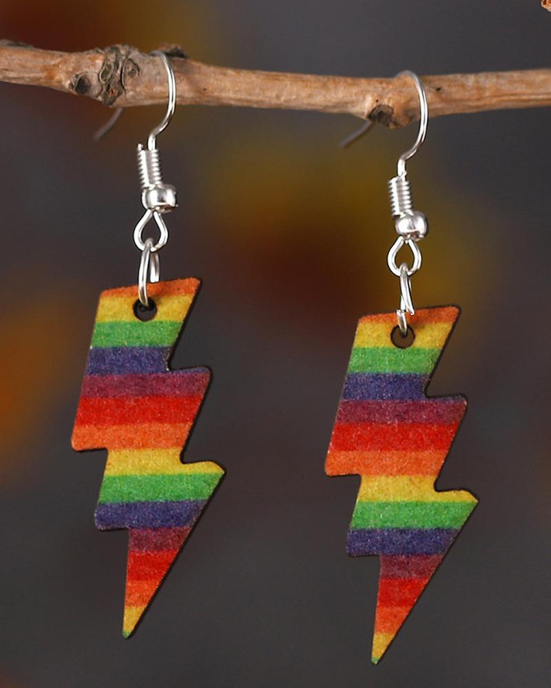 

1Pair Pride Month Rainbow Stripe Lightning Drop Earrings, Multicolor