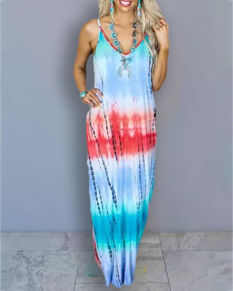 

Tie Dye Print Spaghetti Strap Casual Dress, Blue